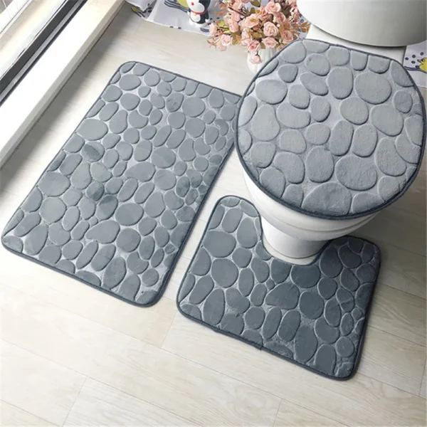 HOBath-Ensemble de 3 polymères coordonnants, tapis de douche absorbants, couvercle de toilette, couverture de sol, doux, 2 pièces